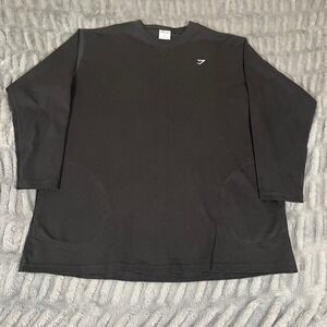 Gymshark Womens XL Black Oversized Long Sleeve T-Shirt Side Pockets B9A5W Cotton